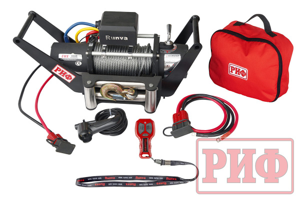 Лебёдка переносная РИФ 9500 c площадкой в квадрат для фаркопа и проводами (в сборе)