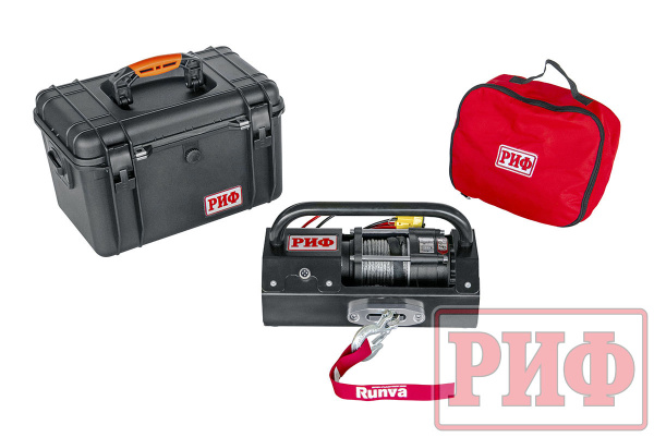 Лебёдка переносная РИФ 3500ASR c малой площадкой и проводами, синтетический трос (в защитном кейсе)