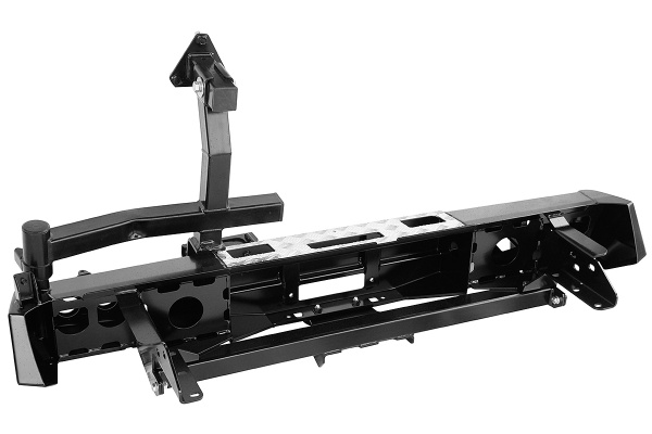 Бампер РИФ силовой задний Nissan Navara D40 05-14 с площадкой под лебёдку, квадратом под фаркоп, калиткой, фонарями, подсветкой номера