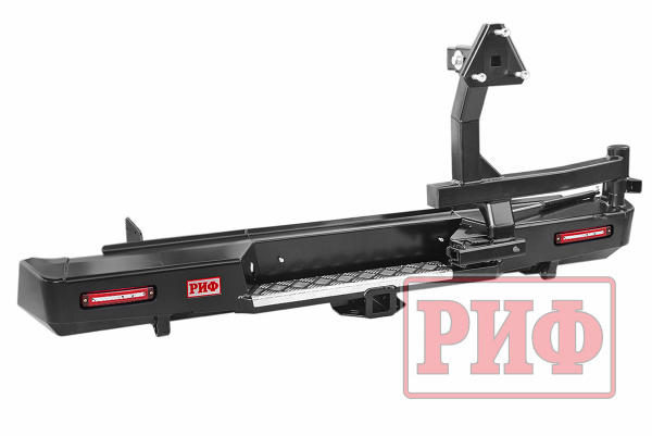Бампер РИФ силовой задний Isuzu D-MAX (2012-2020) с квадратом под фаркоп, калиткой, фонарями, подсветкой номера стандарт