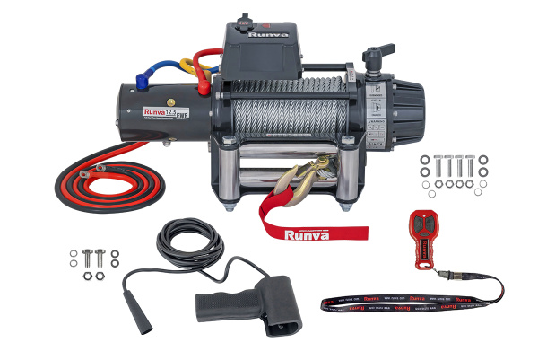 Лебёдка электрическая 12V Runva 12500 lbs 5670 кг влагозащищенная, стальной трос